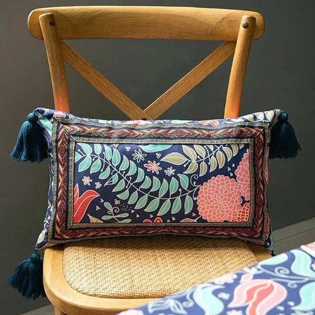 Vintage Velvet Floral Cushion Cover with Tassels