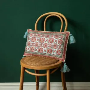Vintage Velvet Floral Cushion Cover with Tassels