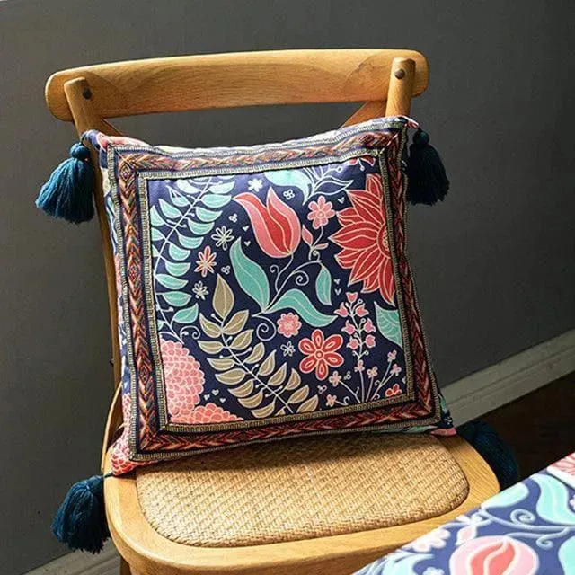 Vintage Velvet Floral Cushion Cover with Tassels