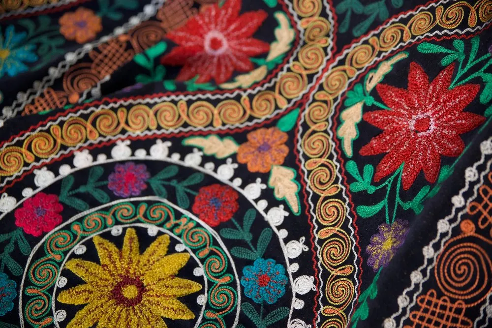 Vintage velvet Suzani throw in deep black