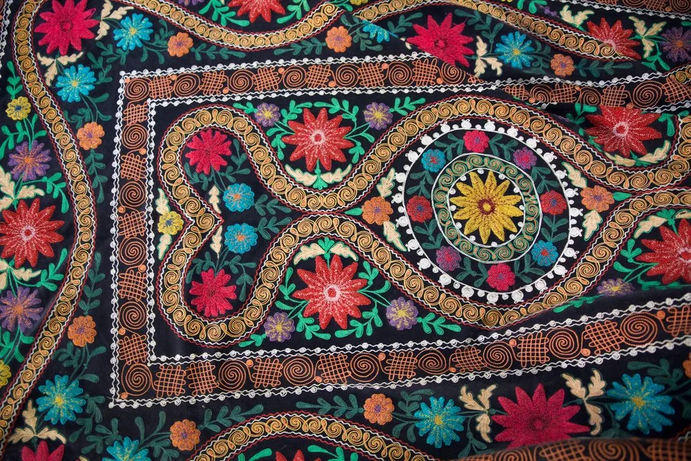 Vintage velvet Suzani throw in deep black