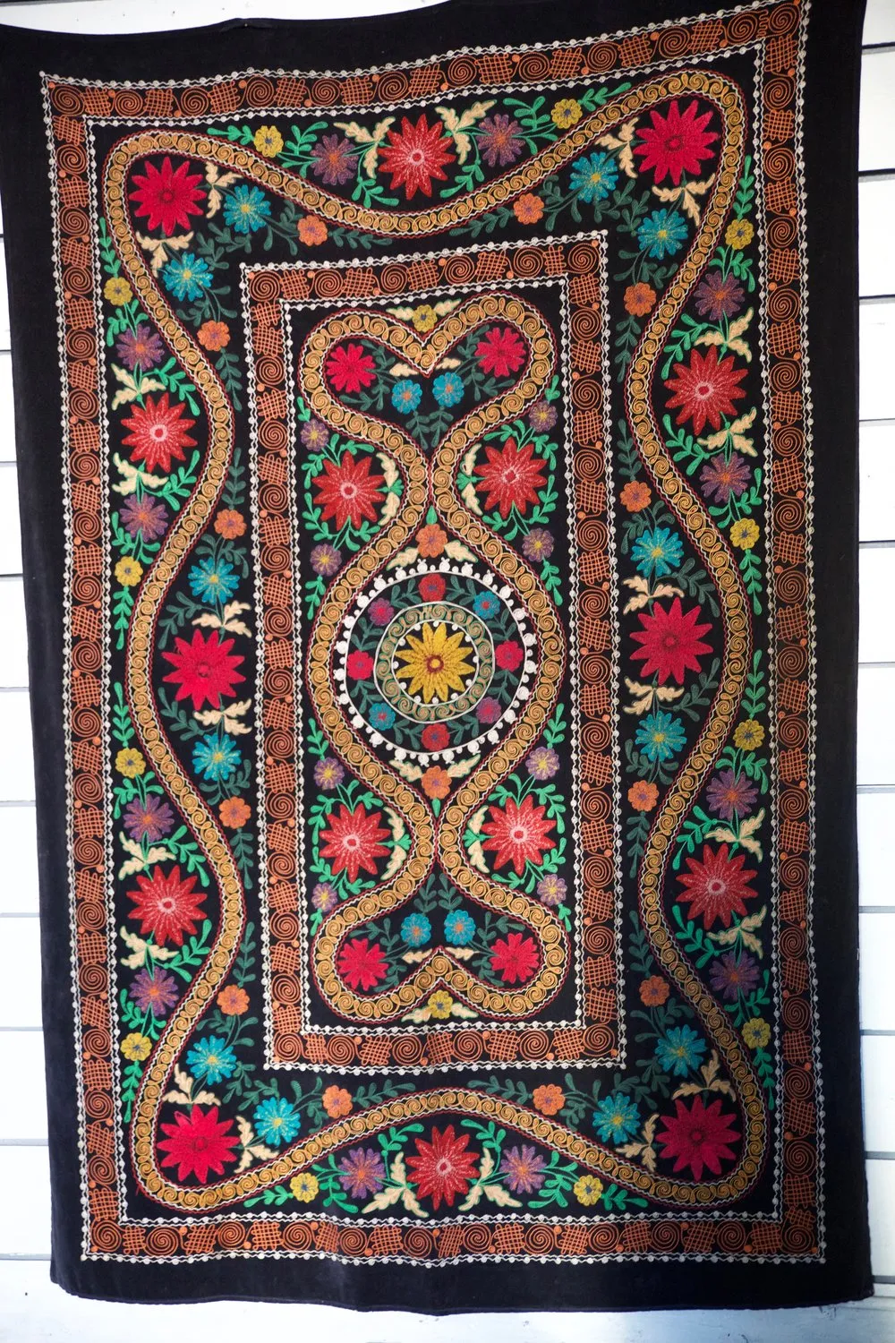 Vintage velvet Suzani throw in deep black