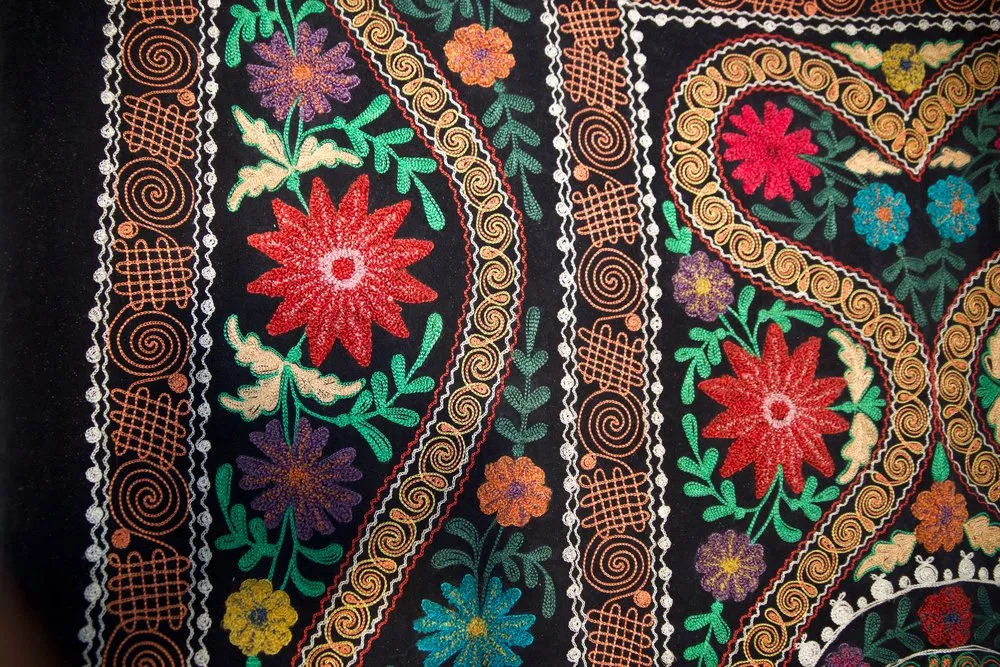 Vintage velvet Suzani throw in deep black