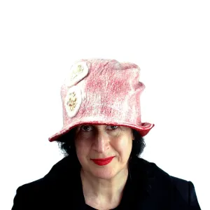 White and Red Fedora with Gold Circles