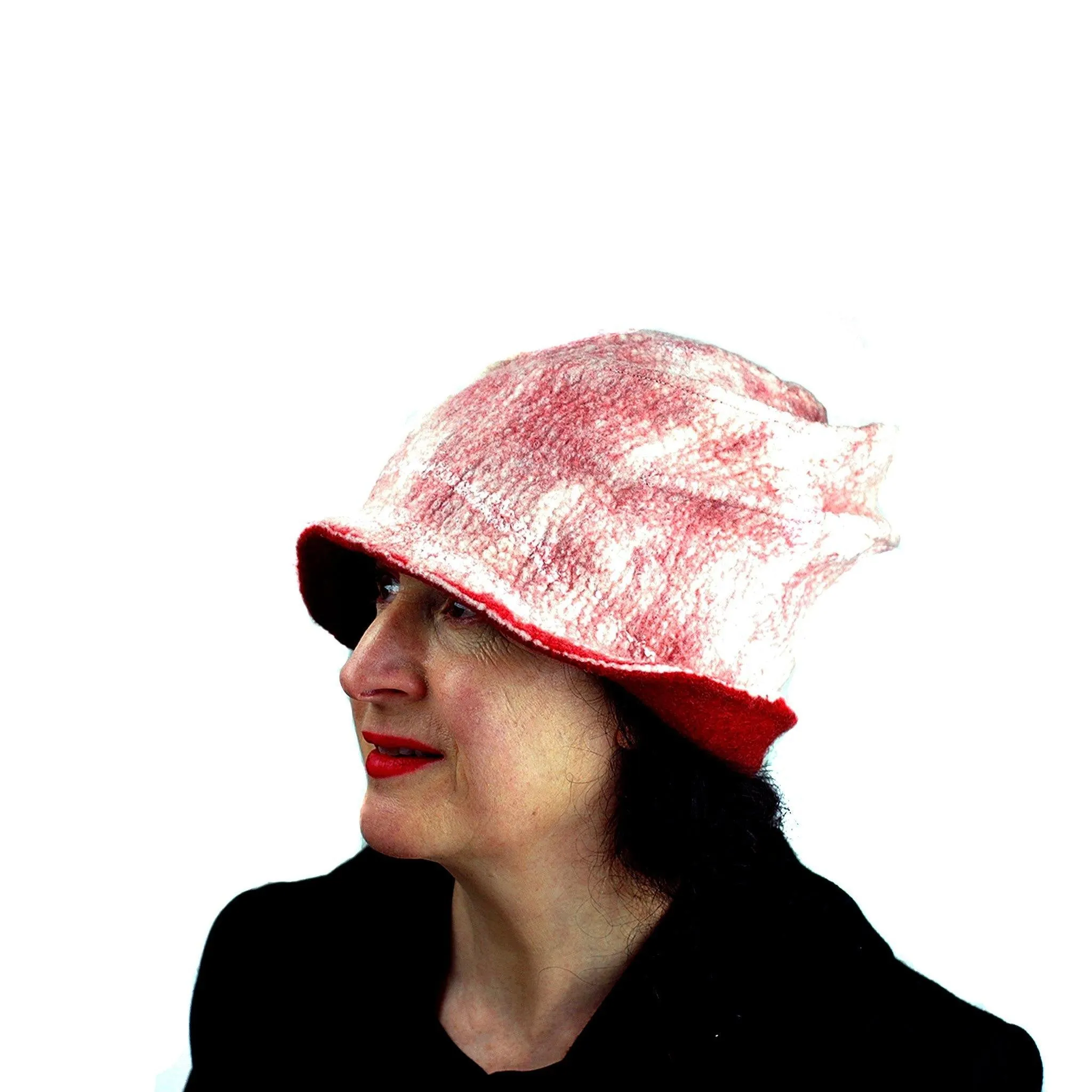 White and Red Fedora with Gold Circles