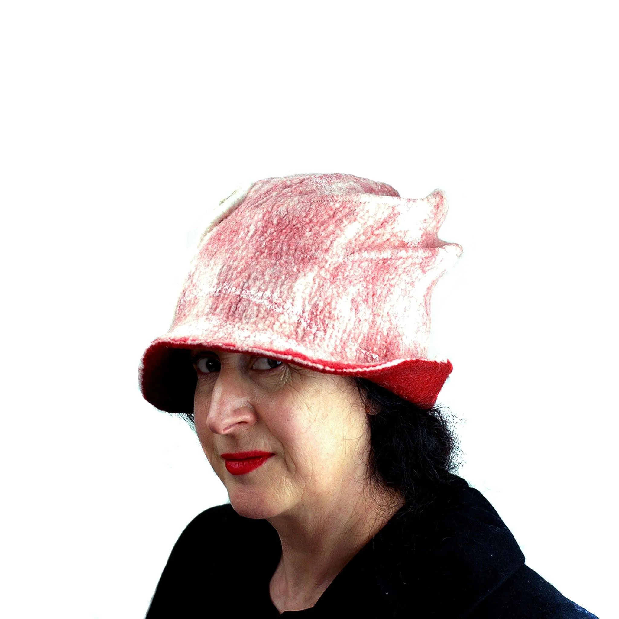 White and Red Fedora with Gold Circles