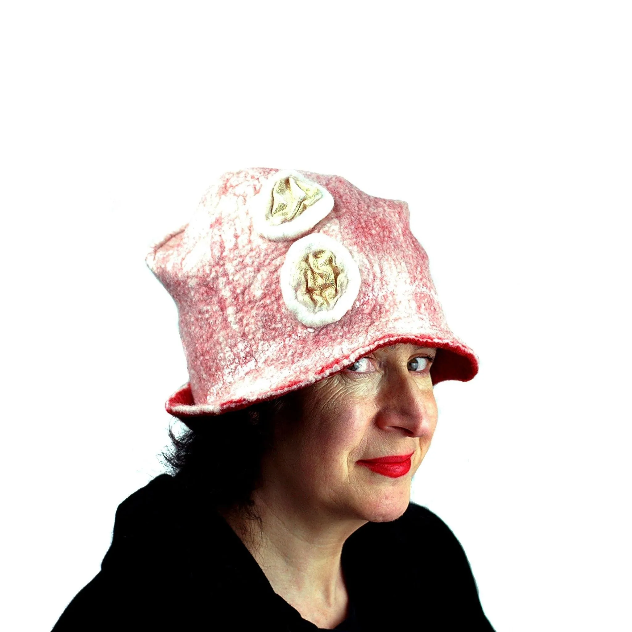 White and Red Fedora with Gold Circles
