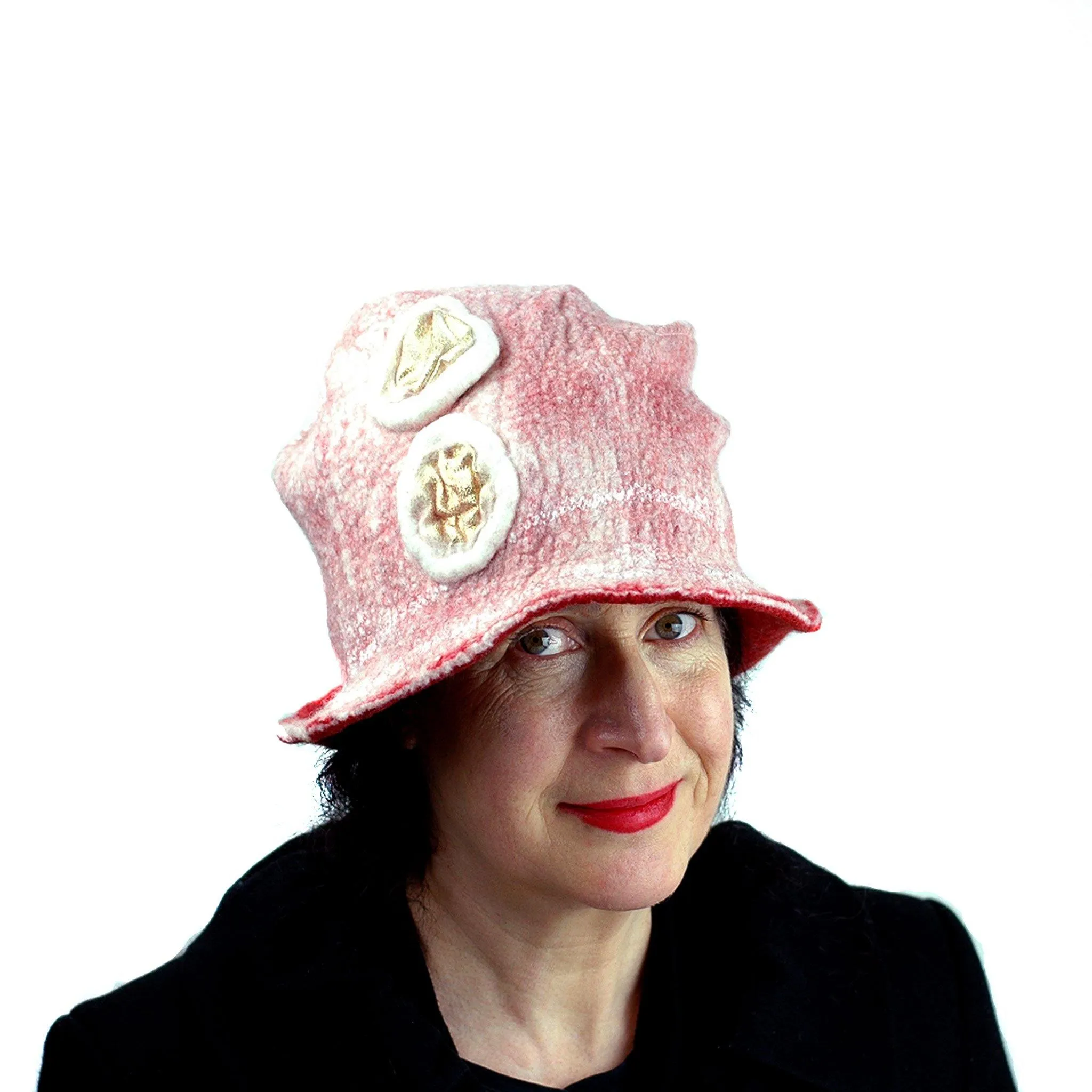 White and Red Fedora with Gold Circles