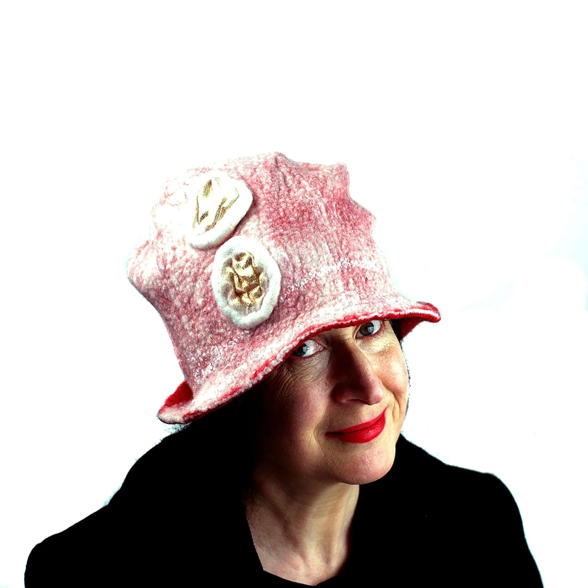 White and Red Fedora with Gold Circles