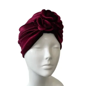 Wine Red Front Knot Velvet Hair Turban Hat