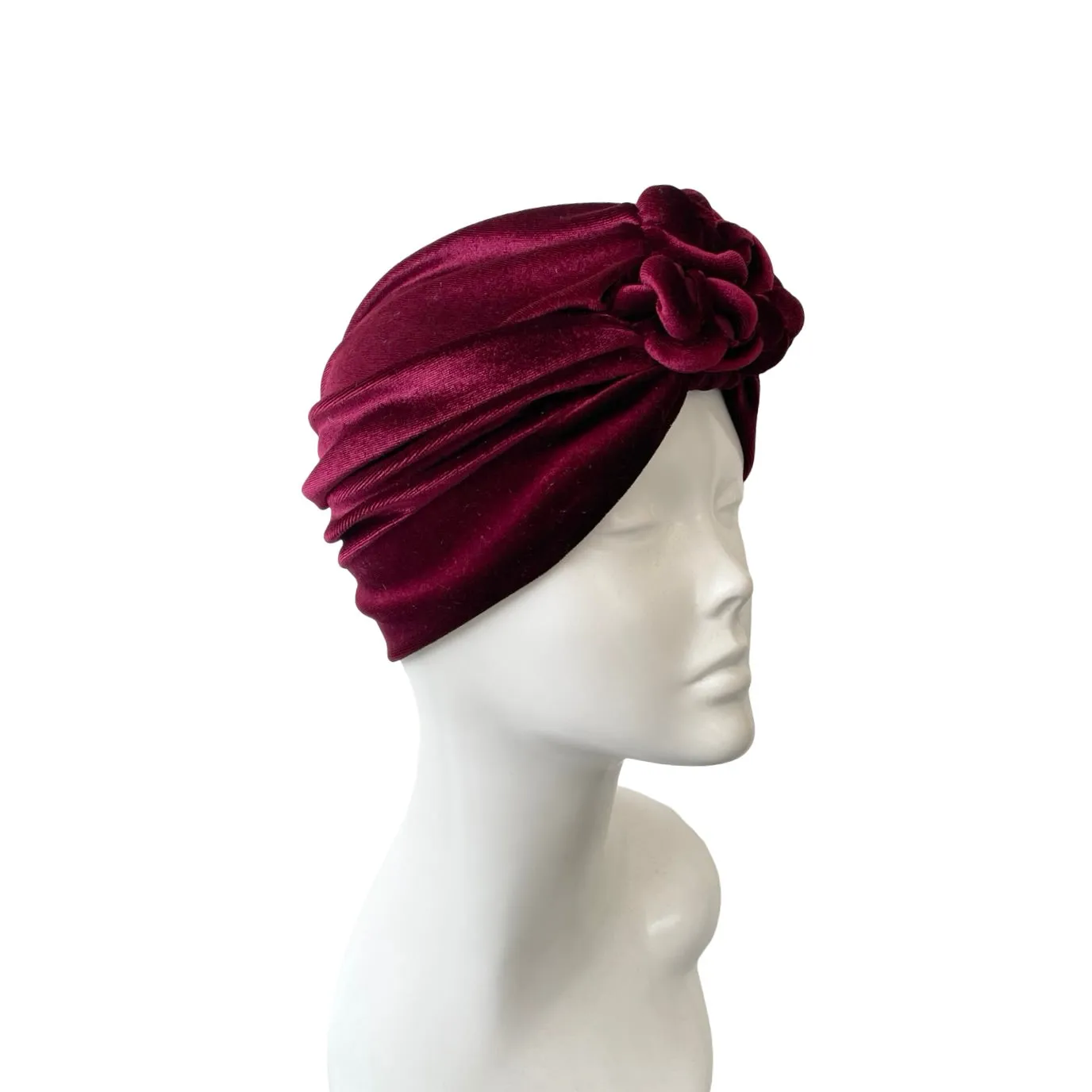 Wine Red Front Knot Velvet Hair Turban Hat