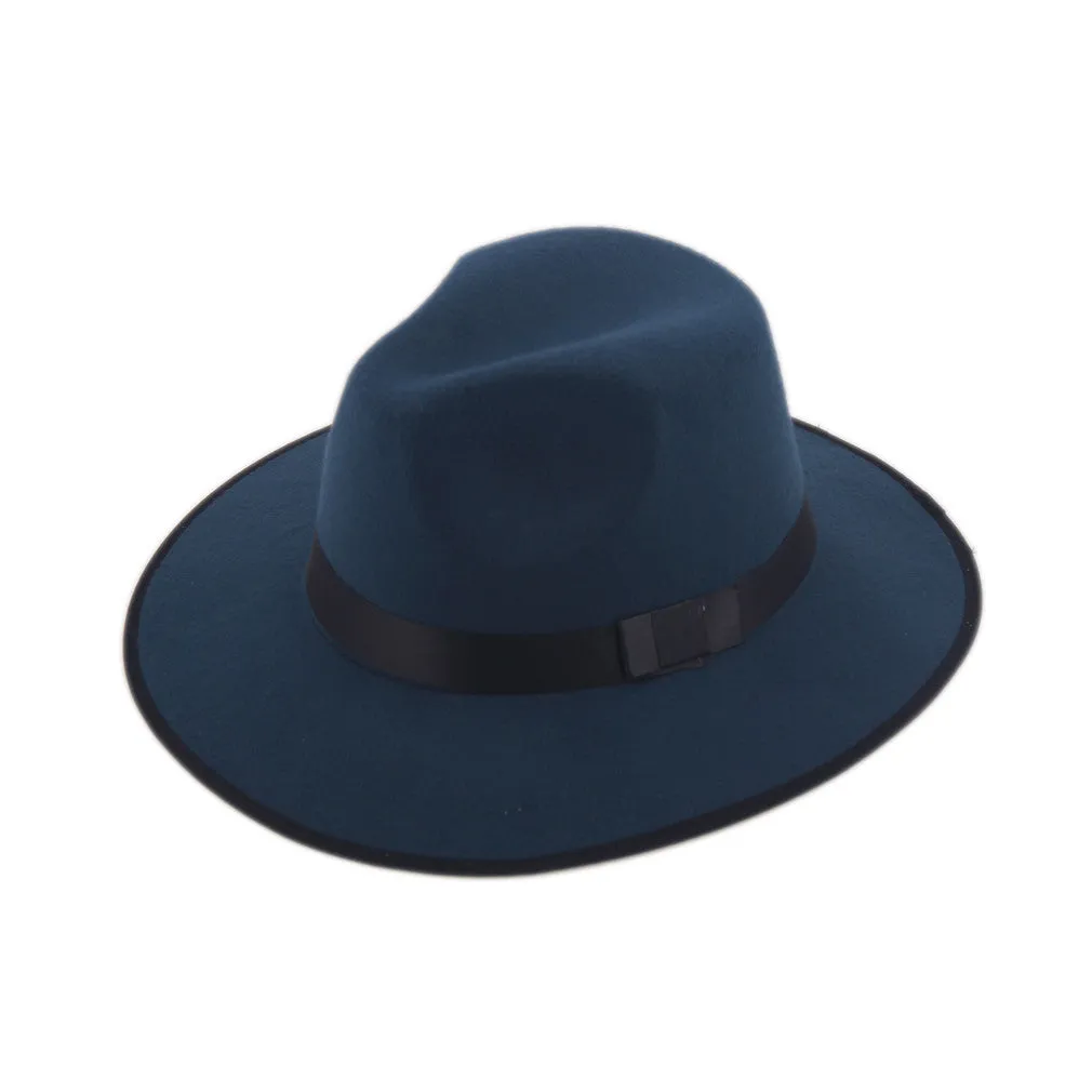 Women Men Jazz Hard Felt Bowknot Fedora Panama Bowler Wide Brim Hat Gangster Cap