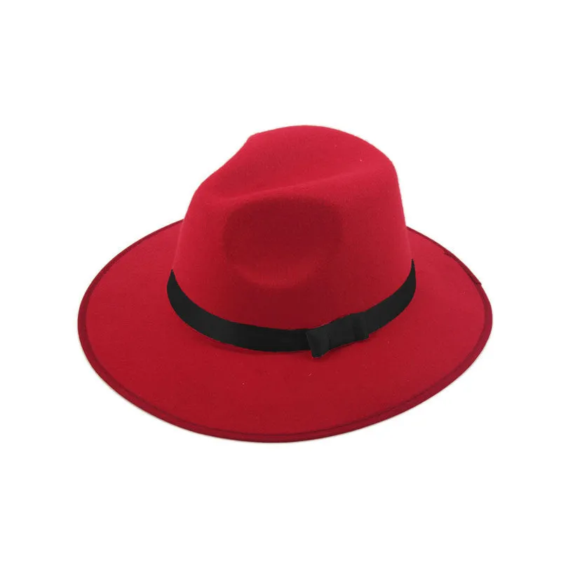 Women Men Jazz Hard Felt Bowknot Fedora Panama Bowler Wide Brim Hat Gangster Cap