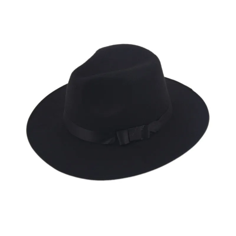 Women Men Jazz Hard Felt Bowknot Fedora Panama Bowler Wide Brim Hat Gangster Cap