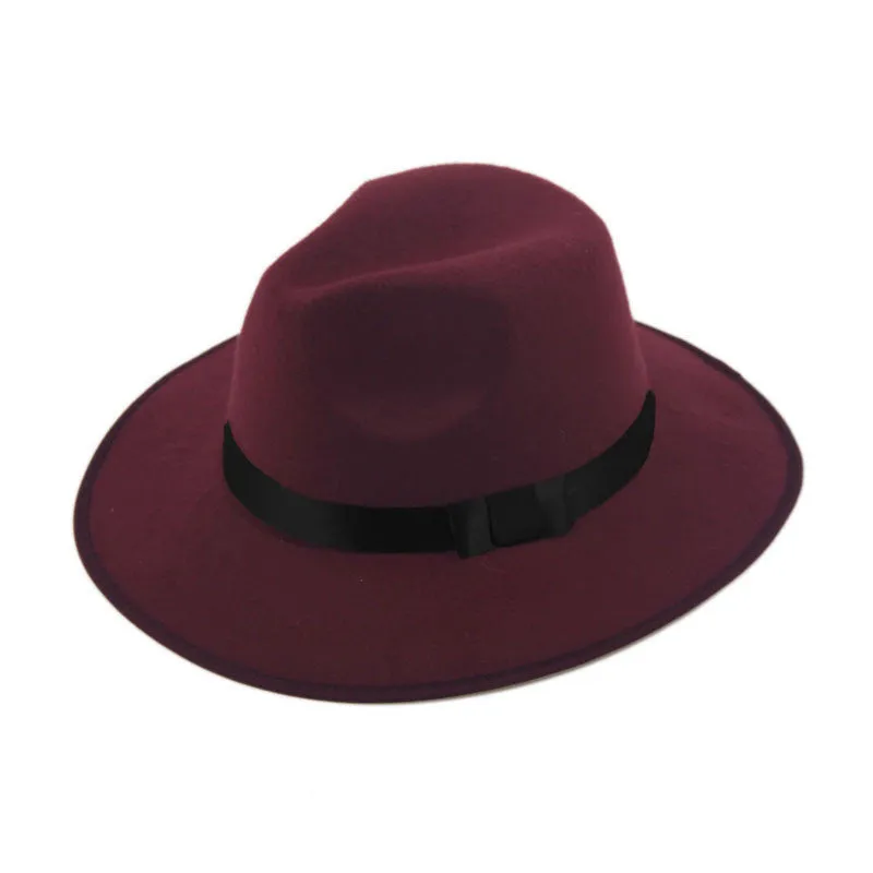 Women Men Jazz Hard Felt Bowknot Fedora Panama Bowler Wide Brim Hat Gangster Cap