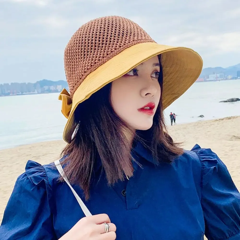 Women UV Protection Wide Brim Panama Hat Bucket Hat Sunshade Hat Beach Cap Sun Cap