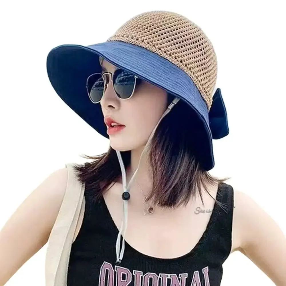 Women UV Protection Wide Brim Panama Hat Bucket Hat Sunshade Hat Beach Cap Sun Cap