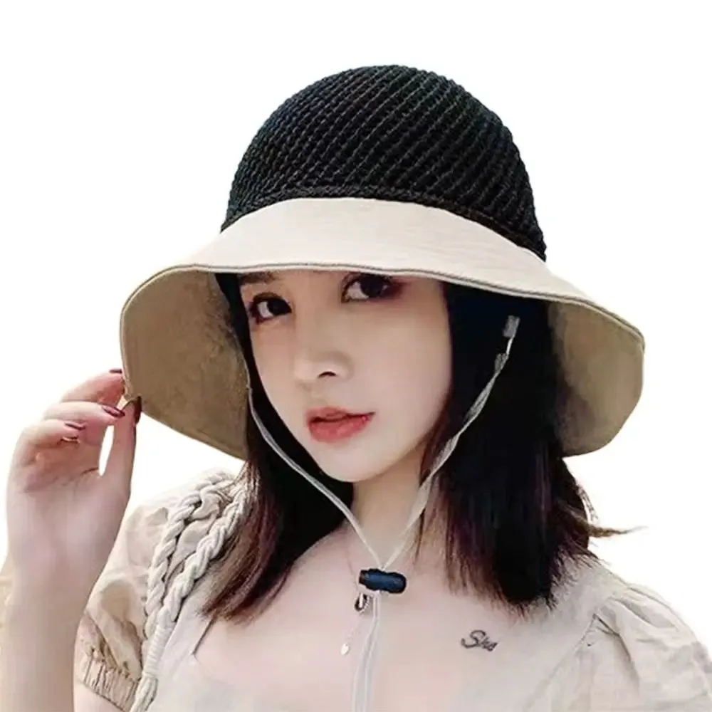 Women UV Protection Wide Brim Panama Hat Bucket Hat Sunshade Hat Beach Cap Sun Cap
