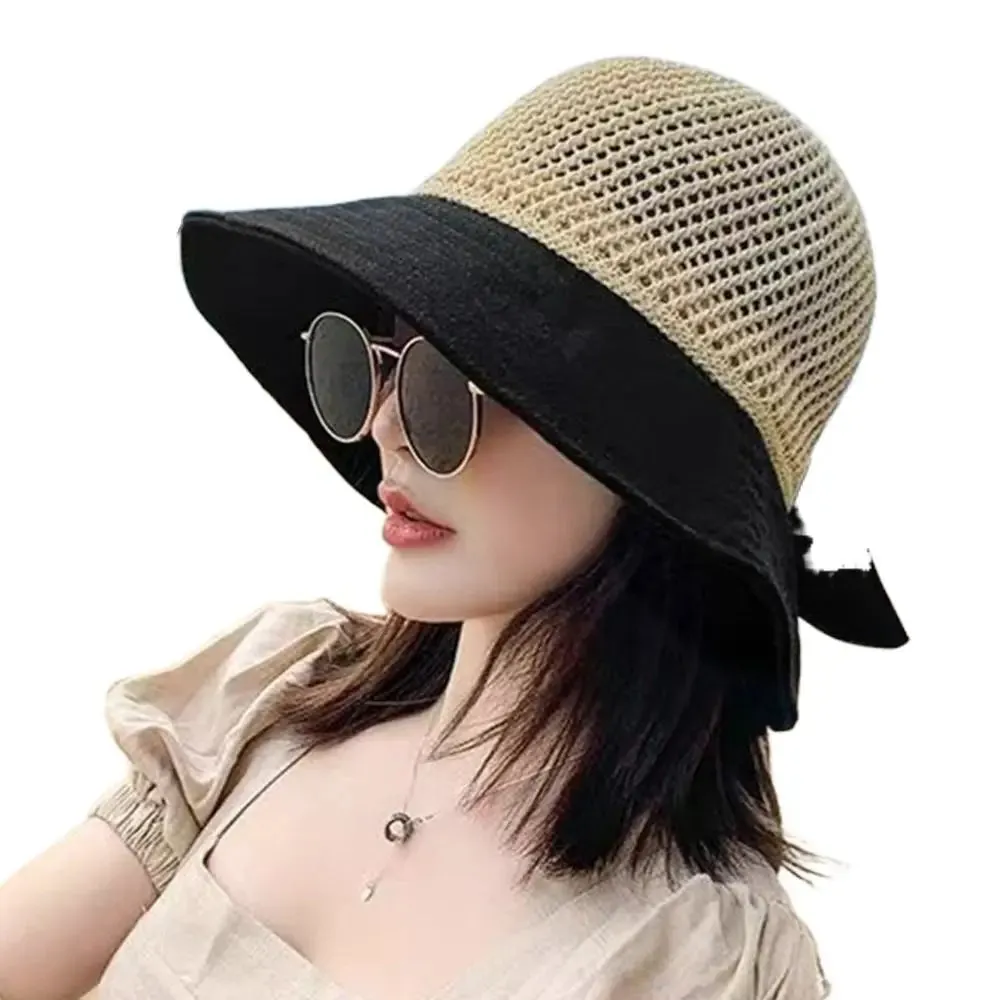 Women UV Protection Wide Brim Panama Hat Bucket Hat Sunshade Hat Beach Cap Sun Cap
