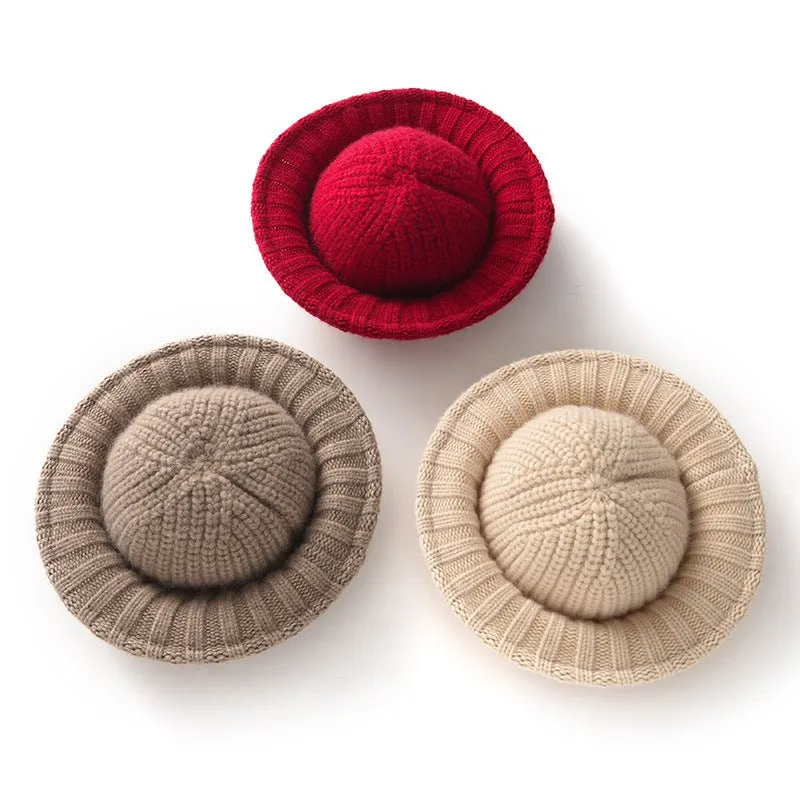 Womens Cashmere Ribbed Knit Cloche Hat Cashmere Bucket Hat Sun Hat