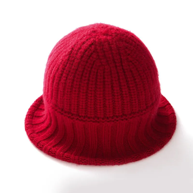Womens Cashmere Ribbed Knit Cloche Hat Cashmere Bucket Hat Sun Hat