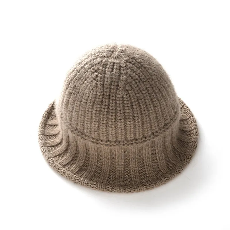Womens Cashmere Ribbed Knit Cloche Hat Cashmere Bucket Hat Sun Hat