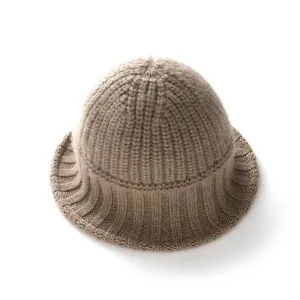 Womens Cashmere Ribbed Knit Cloche Hat Cashmere Bucket Hat Sun Hat