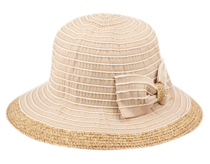 Women's Packable Poly Braid Bucket Sun Hat with Contrast Brim & Bow