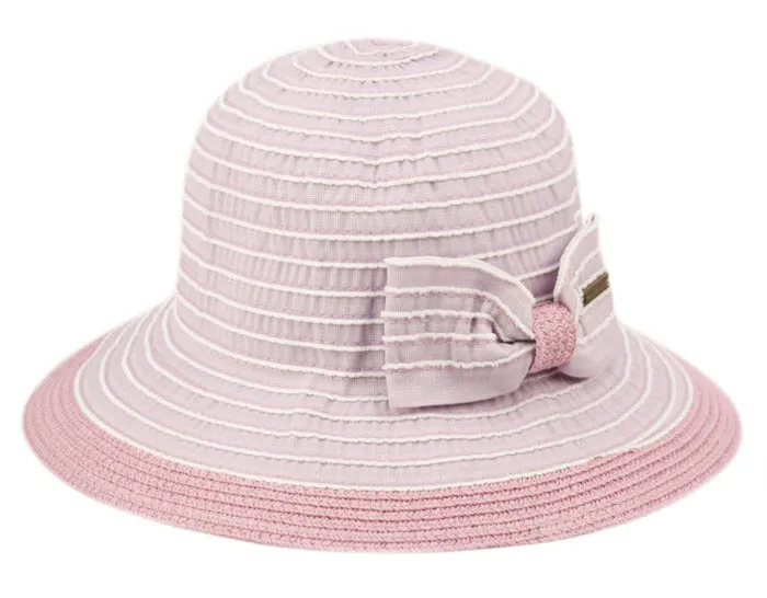 Women's Packable Poly Braid Bucket Sun Hat with Contrast Brim & Bow