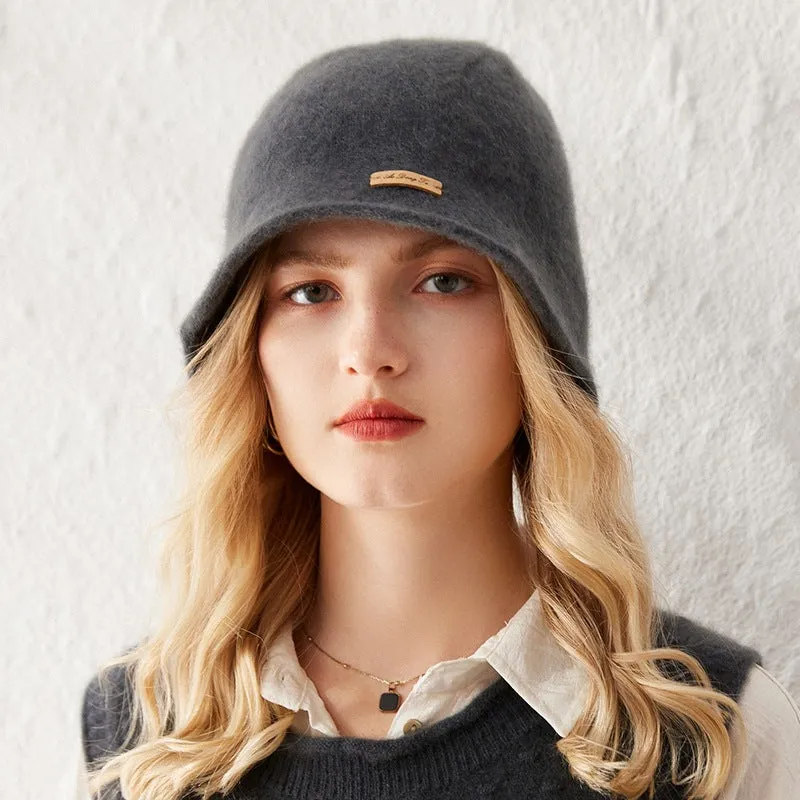 Womens Pure Cashmere Bucket Hat Soft Brimmed Cashmere Cloche Hat