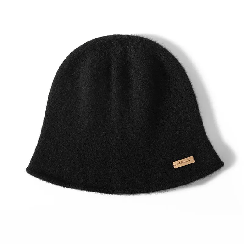 Womens Pure Cashmere Bucket Hat Soft Brimmed Cashmere Cloche Hat