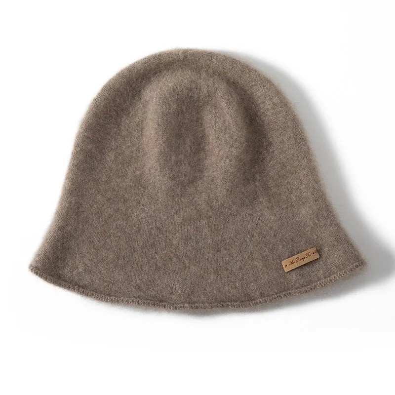 Womens Pure Cashmere Bucket Hat Soft Brimmed Cashmere Cloche Hat