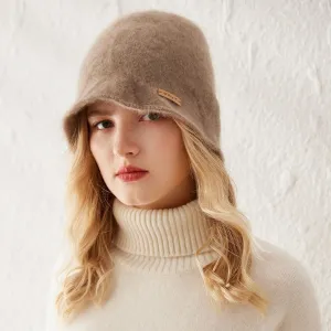 Womens Pure Cashmere Bucket Hat Soft Brimmed Cashmere Cloche Hat