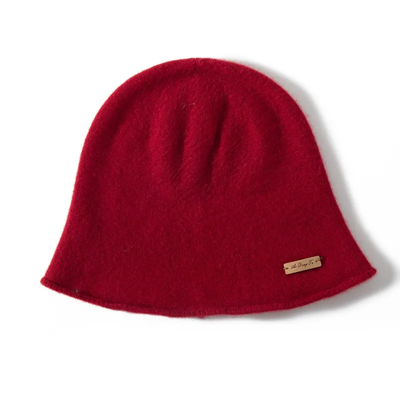 Womens Pure Cashmere Bucket Hat Soft Brimmed Cashmere Cloche Hat