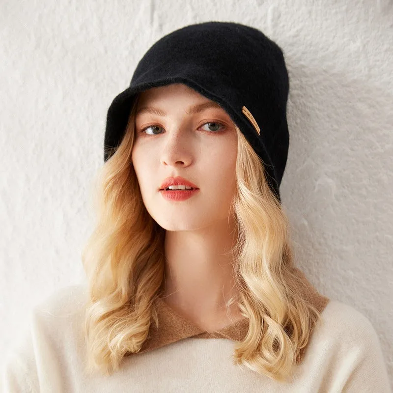 Womens Pure Cashmere Bucket Hat Soft Brimmed Cashmere Cloche Hat