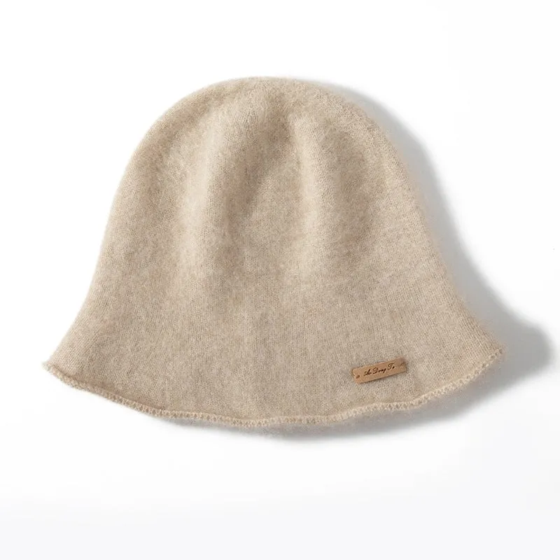 Womens Pure Cashmere Bucket Hat Soft Brimmed Cashmere Cloche Hat