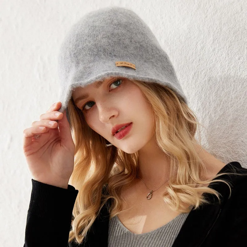 Womens Pure Cashmere Bucket Hat Soft Brimmed Cashmere Cloche Hat