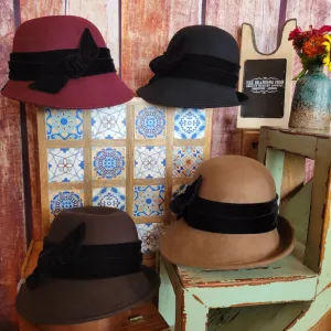 Women's "Cloche Hat w/ Velvet Bow" by Scala   LF170