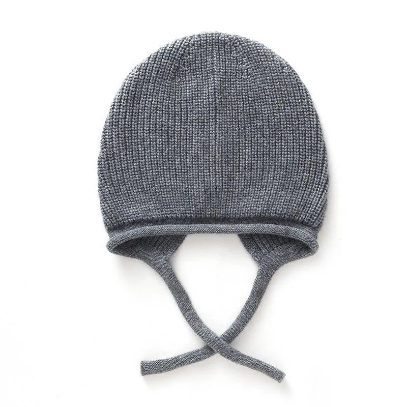 Womens Soft Pure Cashmere Ribbed Hooded Beanie Hat With Ties